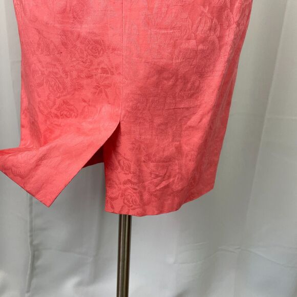 Vintage 80s Dress Size 8 Pink Coral Drop Waist Minimal Secretary Cocktail Retro - Picture 8 of 16